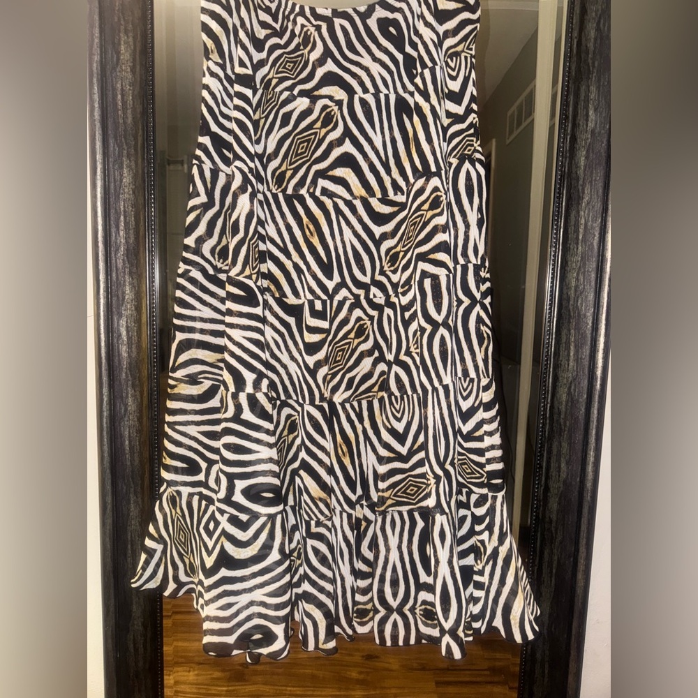 Ruby Rd. Brown Black and White Animal Print A-Line Tiered Skirt